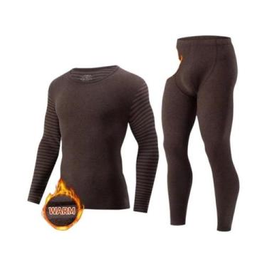 Imagem de Conjunto De Roupa Térmica Masculina plus Size, Pijamas Listrados De Ma
