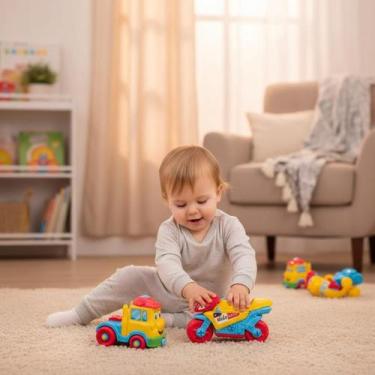 Imagem de Kit Moto e Caminhão de Brinquedo Multicolorido Infantil Plástico Resis