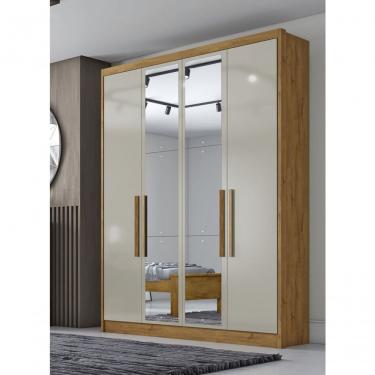 Imagem de Guarda Roupa Solteiro Com Espelho 4 Portas 3 Gavetas - Moderni -cumaru/fendi - Móveis Novo Horizonte