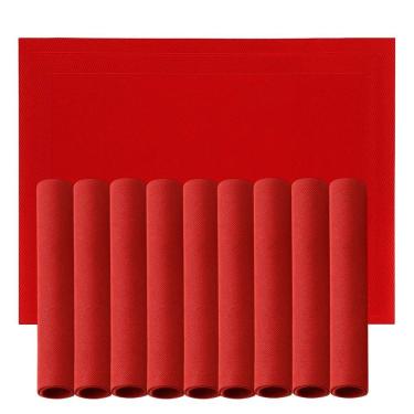 Imagem de Jogo 10 Lugar Americano Retangular Mesa Pvc Vermelho Executivo 30x45cm Em Casa Tem