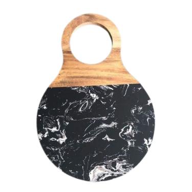 Imagem de Tábua De Mármore Preto Cinza Com Alça Madeira 13x32cm Btc