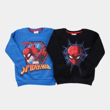 Imagem de Kit Blusa Moletom Infantil Marvel Spider Man - 2 Peças, Azul, Preto, 1