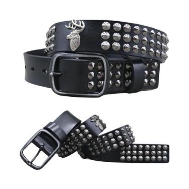 Imagem de Cinto Masculino De Couro Genuíno Estilo Cowboy Com Rebites Metálicos P