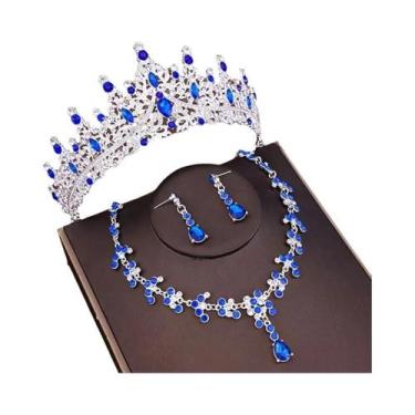 Imagem de Conjunto De Joias De Noiva Em Cristal Prateado, Tiara De Strass, Colar