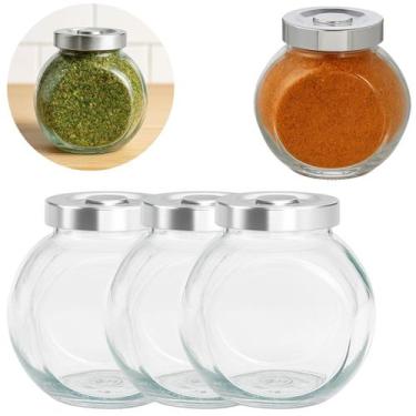 Imagem de 3 Potes Vidro 480ml Conserva Redondo Tampa P/ Restaurante - Freecom