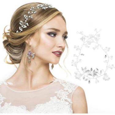 Imagem de Tiara Arranjo Cabelo Noiva Pérola Strass Prateado 1,5 metro - - anjo d