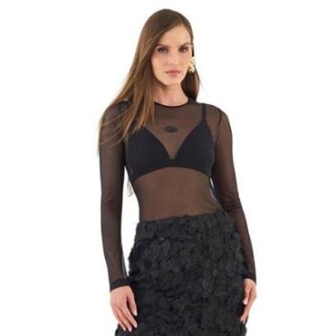 Imagem de Blusa Colcci Slim Manga Longa Em Tule Preta Feminina-Feminino