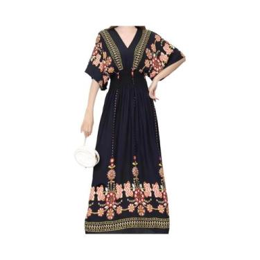 Imagem de Vestido Midi Vintage Boêmio Floral Para Mulheres Com Decote Em V E Cin