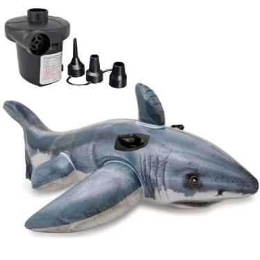 Imagem de Bóia inflável tubarão infantil intex + bomba elétrica, 220V