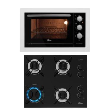 Imagem de Kit Fit Line Fischer: Forno Elétrico Branco e Cooktop 4B Aramado, 110V