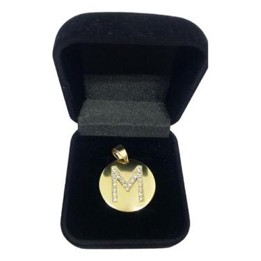 Imagem de Pingente Letra M Joias Nobre Em Moedas Antigas Zircônia, Ouro