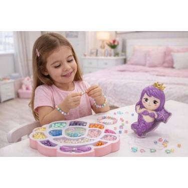 Imagem de Kit Miçangas Infantil Sereia Artesanato Criativo Bijuterias Pulseiras 