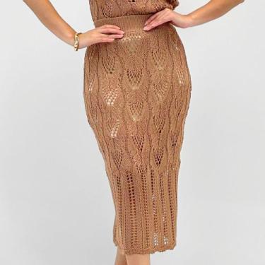 Imagem de Saia Via Tricot Midi em Tricot Feminina, G, Bege
