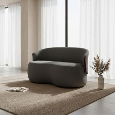 Imagem de Namoradeira Decorativa Beatriz Orgânica Composê Couro Marrom Suede Cin