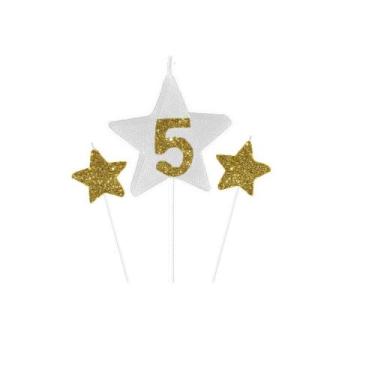 Imagem de Vela de Aniversário New Star Dourado - Número 5 - Curifest