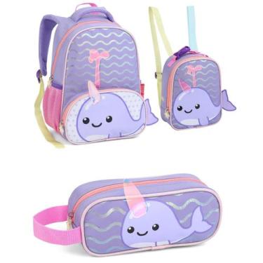Imagem de Conjunto Mochila + Lancheira + Estojo Infantil Seanite ZOOP, Narval