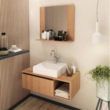 Imagem de Conjunto Suspenso para Banheiro com Espelheira 80cm Marrom - Tecno Mob