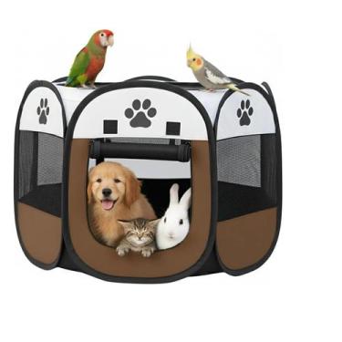 Imagem de Tenda Dobrável Cercado Grade Pet Para Cachorros Gatos Marrom - GENERIC