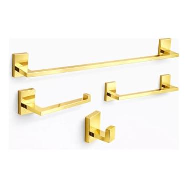 Imagem de Sollux Kit 4 Peças Acessórios Banheiro Quadrado Clean Dourado