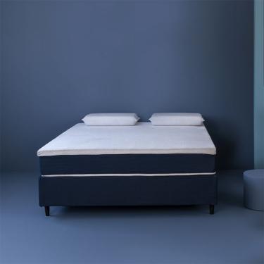 Imagem de Cama Box Casal com Colchão Mola Ensacada Guldi Macio e 2 Travesseiros Guldi Nasa Viscoelástico Azul e Branca