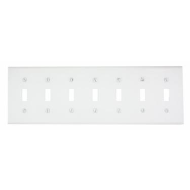Imagem de Leviton S601-W Placa de parede com interruptor de dispositivo de 7 entradas, metal pintado, montagem de dispositivo, branco
