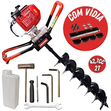 Imagem de Perfurador De Solo Profissional á Gasolina Kawashima ED43 42.7cc Com Broca 150mm Robusto Ideal Para Colocações de Cercas, Palanques e Mourões