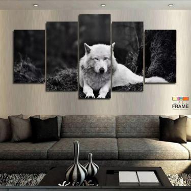 Imagem de Quadros Decorativos Lobo Branco 67x130mt em Tecido