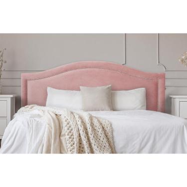 Imagem de Cabeceira Queen Curva 160x60cm Veludo Rosê - Tachas Prata
