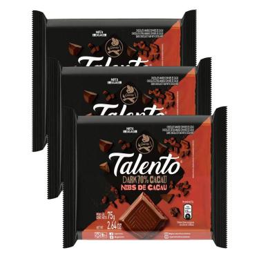 Imagem de Chocolate Garoto Talento Dark Nibs de Cacau 75g | Kit com três unidades