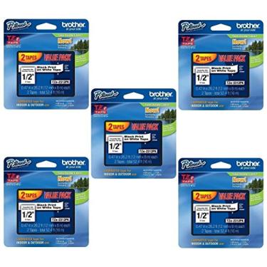 Imagem de Brother Fita P-touch genuína P-touch, TZE2312PK, 1,2 cm (0,2 pol.) laminada padrão, preta sobre branco, laminada para uso interno ou externo, resistente à água, 26,2 pés (8 m), 10 fitas