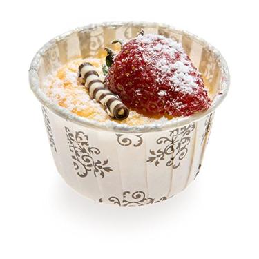 Imagem de Restaurantware Panificio 200 forros plissados para cupcake de 28,3 g - estojos de papel preto e branco congeláveis para muffin descartáveis vintage florais para festas de casamento chás de bebê