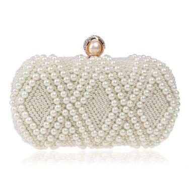Imagem de Pérolas Noite Bolsas Clutch Bolsa de Ombro Bolsa de Ombro com Strass, Branco, M