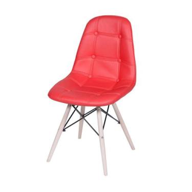 Imagem de Cadeira Eames Dsw Botonê Assento Pu Vermelha Base Madeira - Or Design