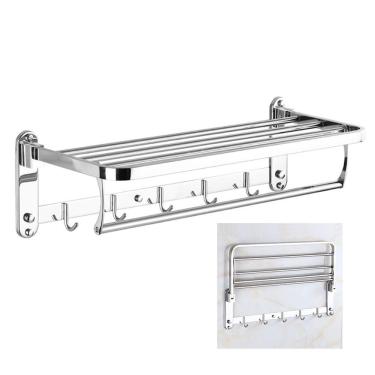 Imagem de Toalheiro Varal Roupa Suporte Inox Prateleira Gancho Porta Toalha Lavanderia Banheiro Pousada Casa Hotel Armazenamento Multiuso