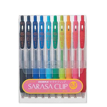 Imagem de Zebra Sarasa Push Clip Caneta de tinta gel - 0,3 mm - Conjunto de 10 cores
