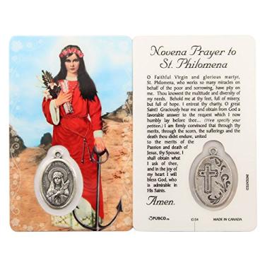 Imagem de Cartão de oração católica com medalha, Novena Prayer to St Philomena, Prayer Card