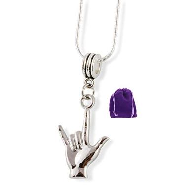 Imagem de Pingente de colar com pingente de pingente de símbolo americano ASL I Love You joia banhada a prata presente masculino feminino