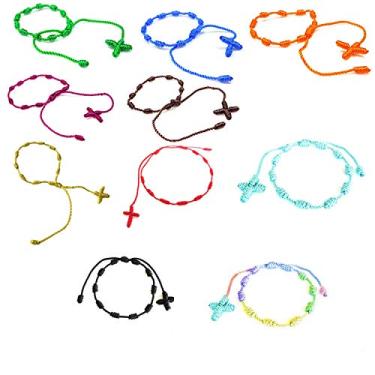 Imagem de YouU UoYu Conjunto de 10 pulseiras feitas à mão com cruz do terço Pulseras Decenários Corda Trançada Joias Cristãs