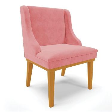 Imagem de Cadeira De Jantar Liz Suede Base Fixa Madeira Castanho Rose