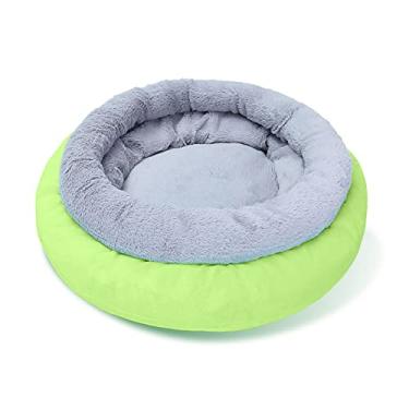 Imagem de Cama de cachorro, camas de gato para gatos internos cama de animal de estimação para filhote extra macio e lavável na máquina redonda macia camas de gato de pelúcia redonda confortável cama de animal de estimação, verde, P