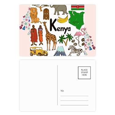 Imagem de Cartão postal da bandeira nacional de animais do Quênia Landscap Cartão de agradecimento 20 peças