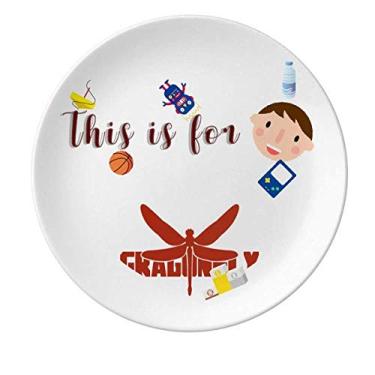 Imagem de Prato de porcelana para jantar redondo com tema de inseto e libélulas