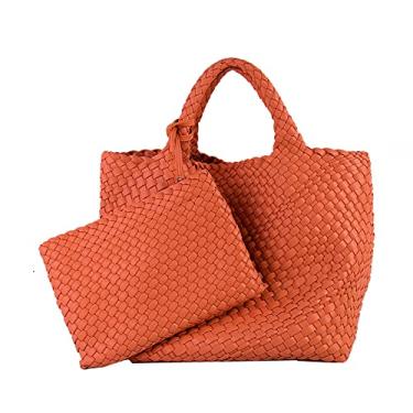 Imagem de LMKIDS Bolsa de tecido, bolsa feminina de couro macio macaron bolsa de pulso de grande capacidade trabalho compras viagens diárias,Laranja