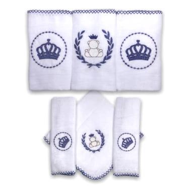 Imagem de Kit 6 Fraldas De Pano Bordadas (3 De Ombro + 3 De Boca) Príncipe Marinho