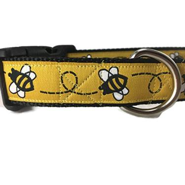 Imagem de Coleira para cachorro Bumblebee, design canino, amarelo, 2,5 cm de largura, ajustável, nylon, médio e grande, (média 33 a 48 cm)