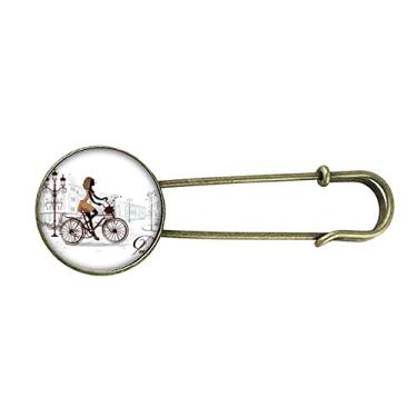 Imagem de Bicycle Lady France Ilustration Pattern Retro Metal Broche Clip Joias