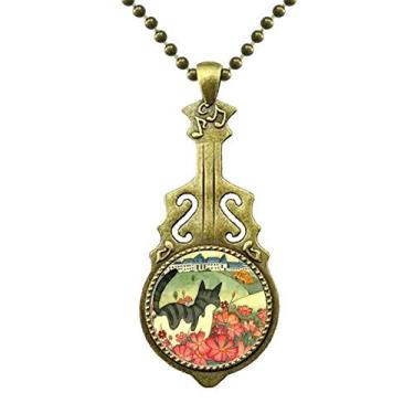 Imagem de DIYthinker Miaoji Colar com pintura em aquarela com flores de gato e cidade, joia antiga com pingente de música