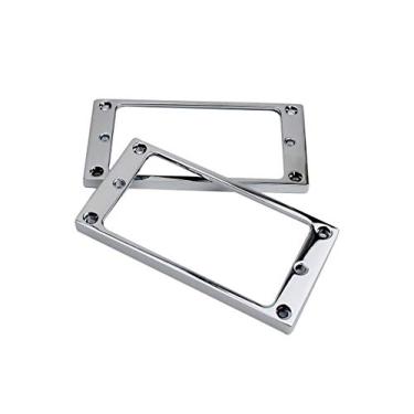 Imagem de Guyker Flat Metal Humbucker Pickup Mounting Ring Set - Bridge Neck Pickups Cover Frame Replacement Part for Electric Guitar or Precision Bass(2PCS, Chrome)
