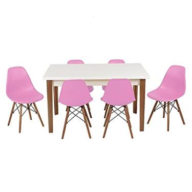 Imagem de Conjunto Mesa de Jantar Luiza 135cm Branca com 6 Cadeiras Eames Eiffel - Rosa