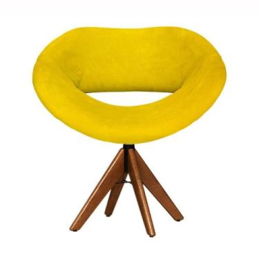 Imagem de Cadeira Decorativa Beijo Amarela Base Giratória Madeira - Clefatos